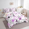 thumbnail image 3 of Manfei Kawaii Purple Ghost Bedding Comforter Set 7 Pieces for Kids, Princess Ribbon Bowknot Full Bedding Set, Sugar Halloween Pumpkin Reversible Fitted Sheet Flat Sheet, Super Cozy Room Decor, 3 of 7