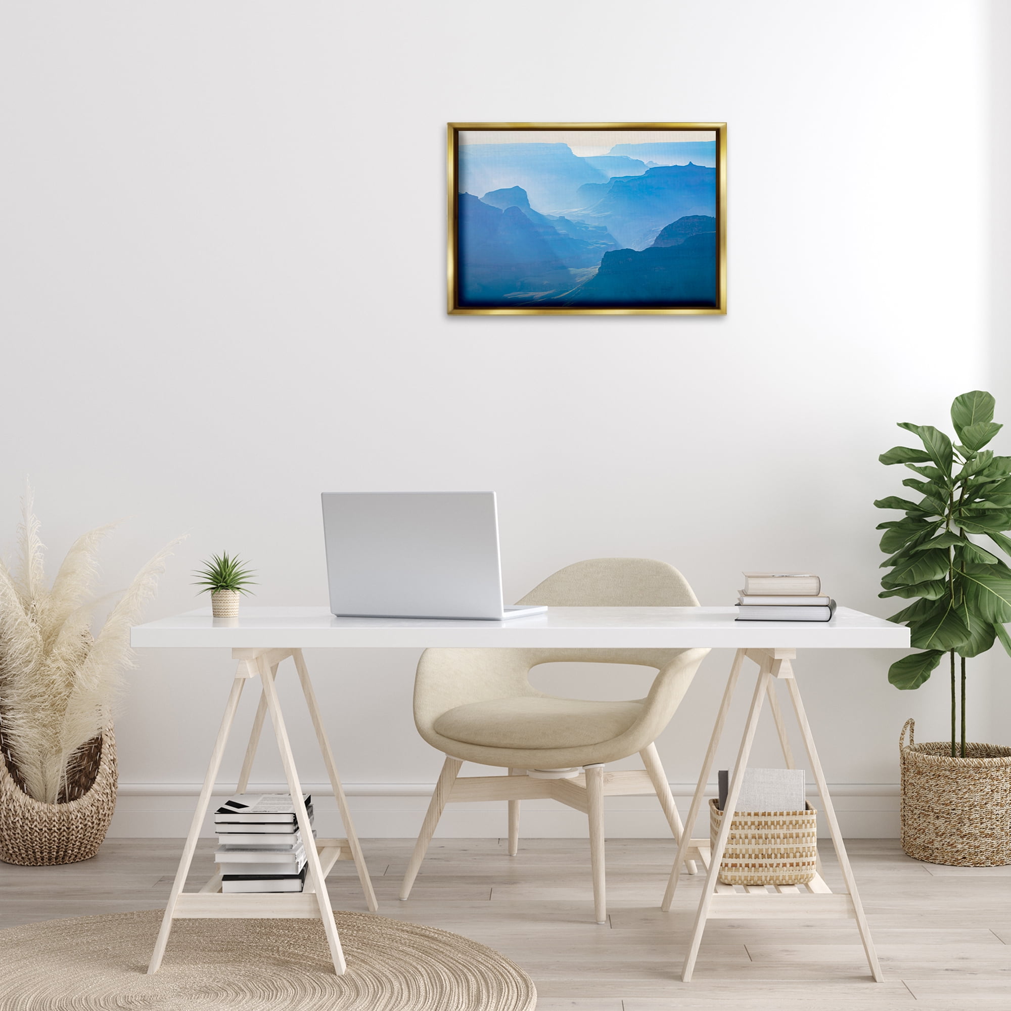 Stupell Industries Blue Sunlit Peaks Landscape & Nature Photography Gold Floater Framed Canvas Art Print Wall Art, 25 x 17