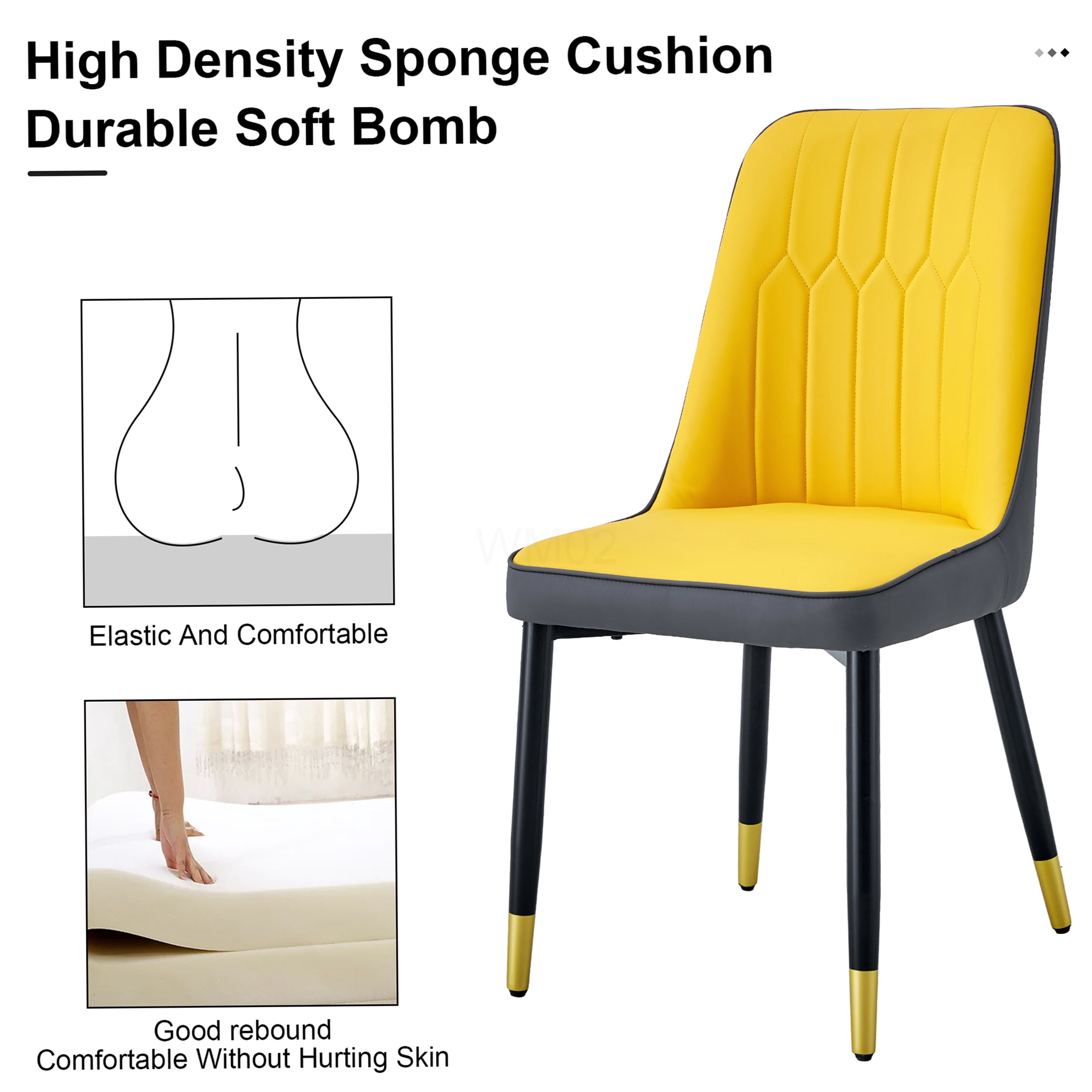 Modern Dining Chairs Set of 4, PU Leather Upholstered Side Chairs with Black Metal Legs for Kitchen Dining Room Office