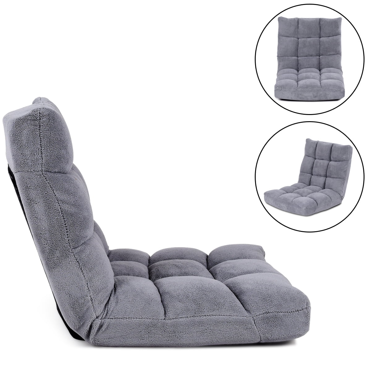 Topbuy Lazy Recliner Coral Velvet Polyester Gaming Chair with Adjustable Arms, Grey