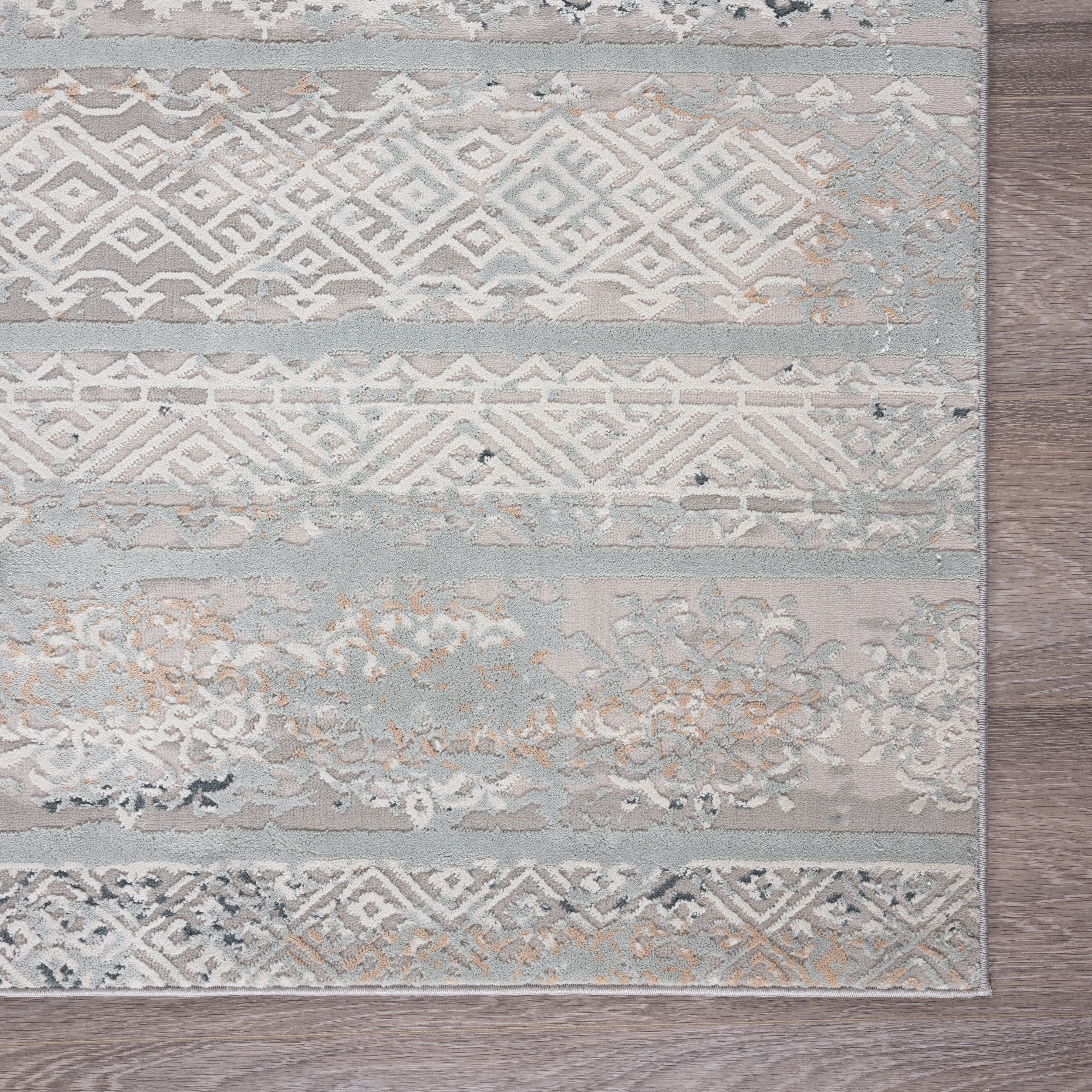 LR Home Martha Brian Gray/Blue Modern Striped Polyester Area Rug, 9' x 12'