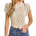 thumbnail image 3 of Womens Tops Ruffle Short Sleeve Casual Tshirt Top Mock Neck Trendy Tunic Tees Ladies Sexy Lace Slim Comfy Blouse, 3 of 5