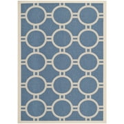 SAFAVIEH Courtyard Ariel Geometric Circle Indoor/Outdoor Area Rug, 5'3" x 7'7", Blue/Beige