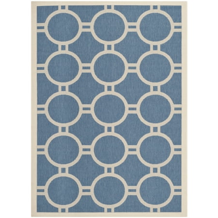 SAFAVIEH Courtyard Ariel Geometric Circle Indoor/Outdoor Area Rug, 5'3" x 7'7", Blue/Beige