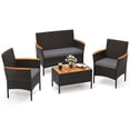 thumbnail image 2 of Costway 4 PCS Patio Wicker Sofa Set with Coffee Table Acacia Wood Armrests & Tabletop Mix Brown/Gray, 2 of 9
