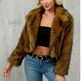 thumbnail image 5 of ZQGJB Women Faux Fuzzy Warm Coat Fluffy Long Sleeve Open Front Cropped Plush Thick Jacket LapeL Collared Shaggy 2025 Warm Winter Outwear Tops Brown#02 S, 5 of 9