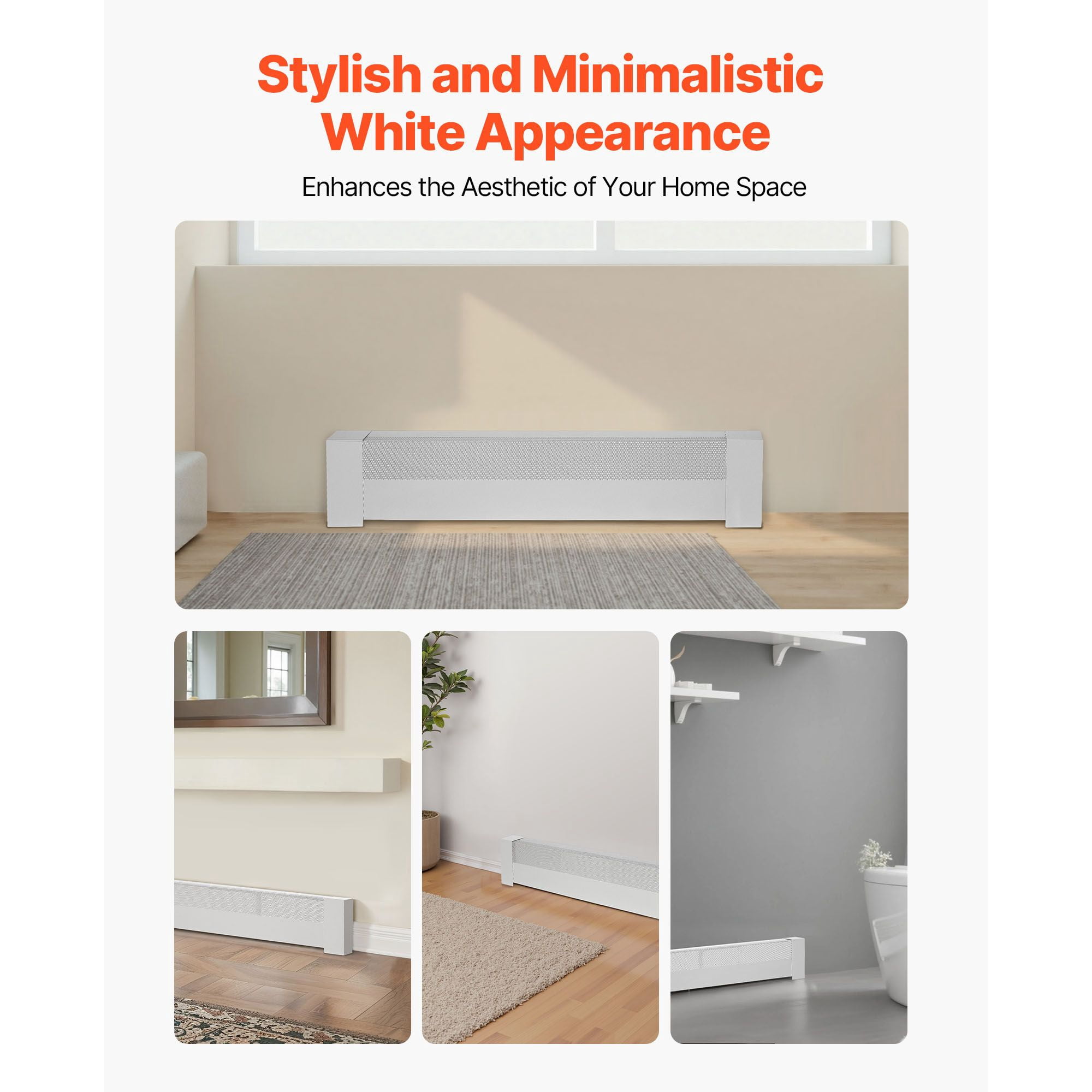 Baseboard Heater Cover, 3 ft Length, High-Quality Steel with Powder-Coated Finish, Ventilation Openings, Easy Install, for Living Room, Bedroom & Hallway