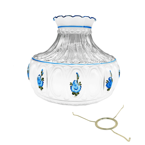 Light of Mine - Princess Feather Oil Lamp Replacement Kit Including 10" Blue Floral Shade and 10" Flat Tripod
