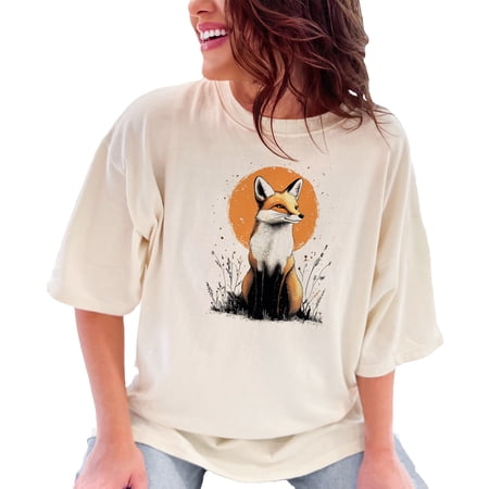 Fox Graphic Tee Stylish Fox Print Shirt Nature Inspired T-Shirt Animal Lover Gift Trendy Wildlife Tee Cool Fox Design Ivory Comfort Colors T-Shirt Large