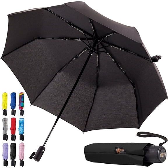 GORILLA GRIP Wind and Tear Resistant Compact Rain Umbrella, 11.5 inch Compact Size, Black