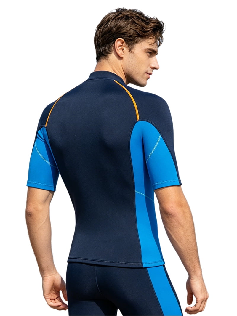 Raenseen Men's Rash Guard Swimsuit Tops Short Sleeves Front Zip
