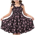 thumbnail image 3 of Afuyipoi Summer Dress for Girls（For 2-8）, Ruffle Hem Floral Print Drawstring Bow A-Line Dress For Girls Pink 7-8 Years, 3 of 6