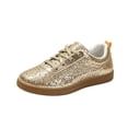 thumbnail image 3 of Domzle Women Shoes Glitter Low Top Casual Solid Color Fashion Sneaker Solid Color Lace Up Fashion Sneakers for Travel Outdoor Comfortable Breathable Anti-Slip Walking Shoes Gold, 3 of 7