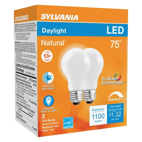 Sylvania Natural A19 E26 (Medium) LED Bulb Daylight 75 Watt Equivalence 2 pk