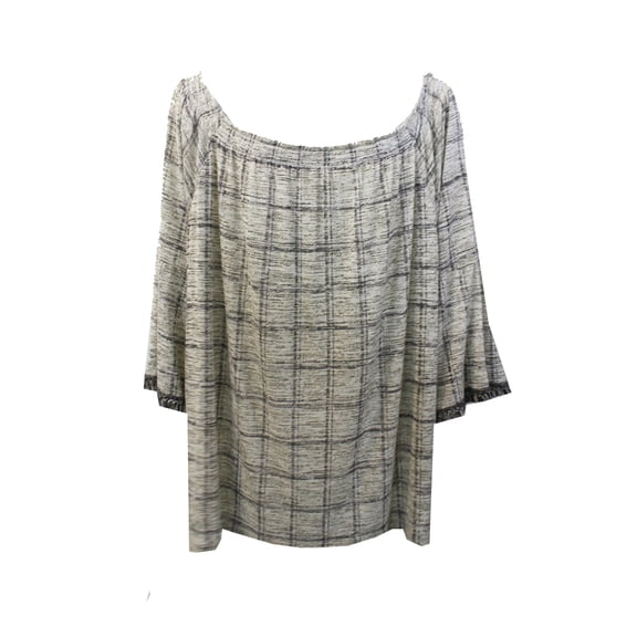 Style & Co Plus Size Light Beige Printed Off-The-Shoulder Fringed-Sleeve Blouse 1X