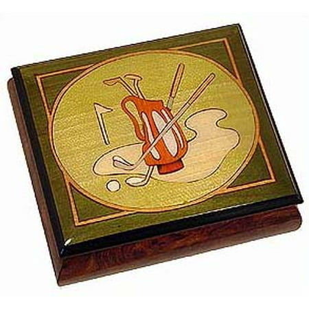 Reuge Swiss Music Box - Olive Green Golf Reuge Musical Ring/Earring Box - Aloha Oe, H.M.O - SWISS
