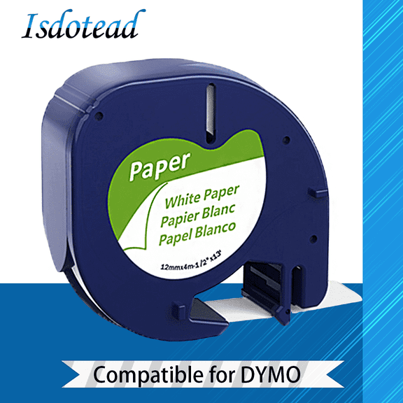 91330 Replace for Dymo Letratag Refills White Paper 12mm x 4m Compatible with Dymo Label Maker Refills 1/2" x 13' Black on White Tape 10697 for LetraTag LT-200B LT-100T LT-100H Plus QX50 XM XR
