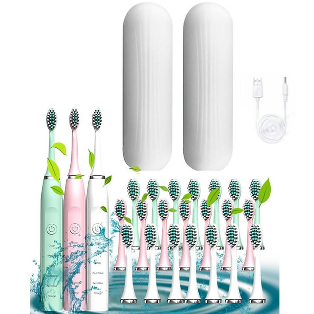 Cepillo de dientes eléctrico de alta frecuencia 32000 veces/min - 6 modos Limpiador dental sónico de vibración para adultos y niños | 8 cabezales de cepillo de repuesto para un estuche de viaje