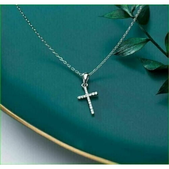 1Ct Round Cut Lab Created Diamond Women's Cross Pendant 14K White Gold Plated