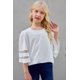 thumbnail image 2 of ABPHQTO Blusa blanca con panel de malla y mangas acampanadas 3/4 para mujer, 2 of 5