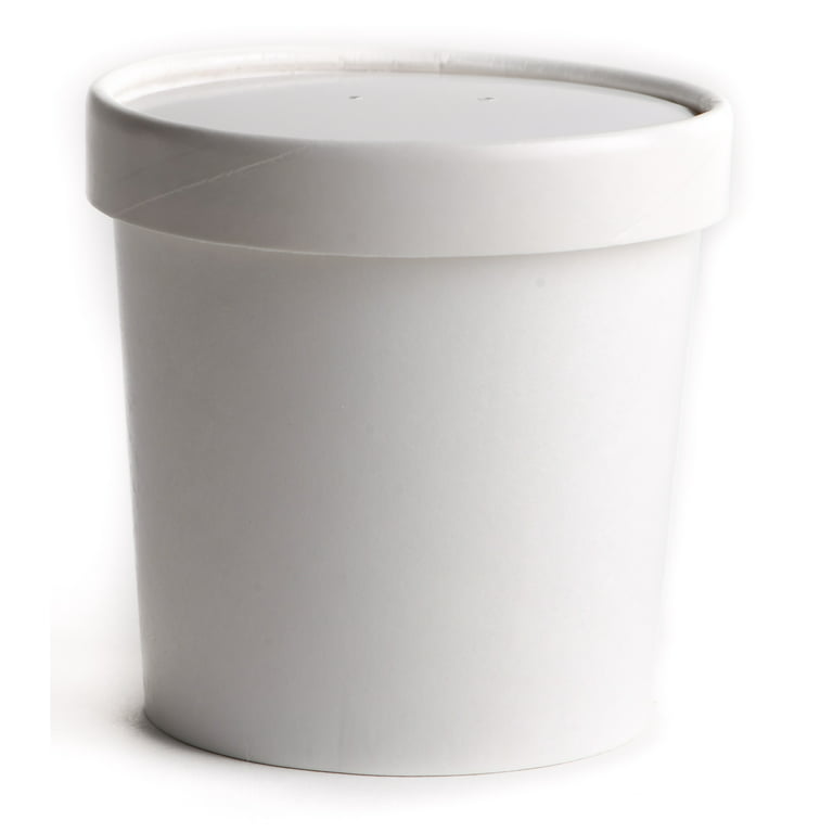 100 Count] 16 oz Disposable White Paper Soup Containers with Lids