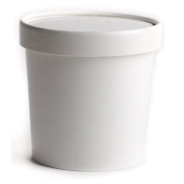 [25 Count] 16 oz Disposable White Paper Soup Containers with Lids Combo
