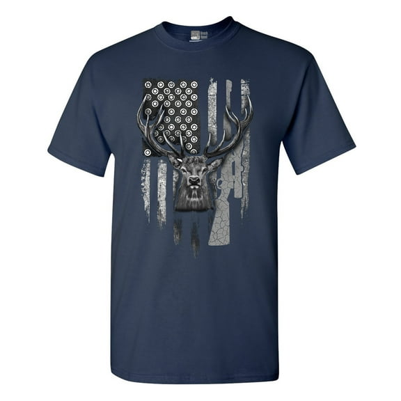 American Flag Hunting Deer Patriotic Support DT Adult T-Shirt Tee