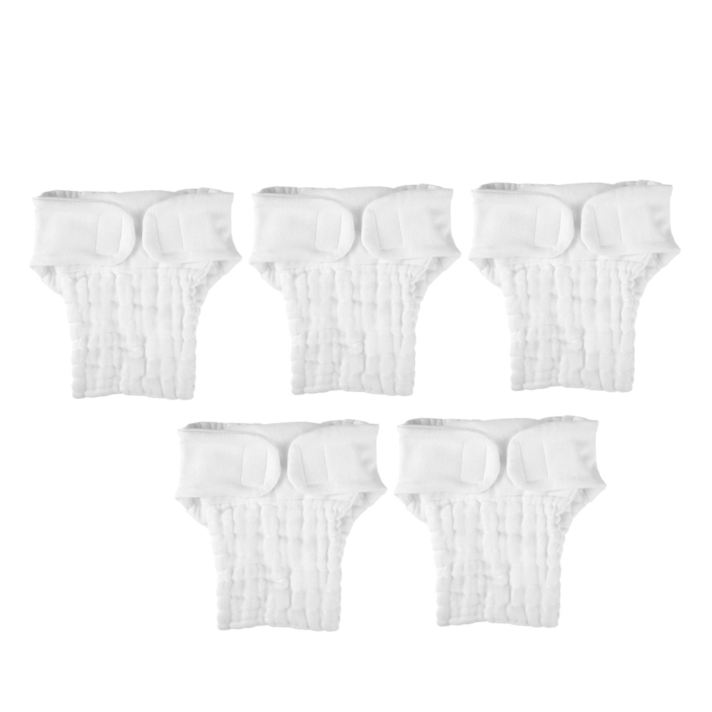 Homoyoyo 5-Pack Baby Cotton Nappies Reusable Soft Breathable Diapers Prevent Irritation for Sleep Use White