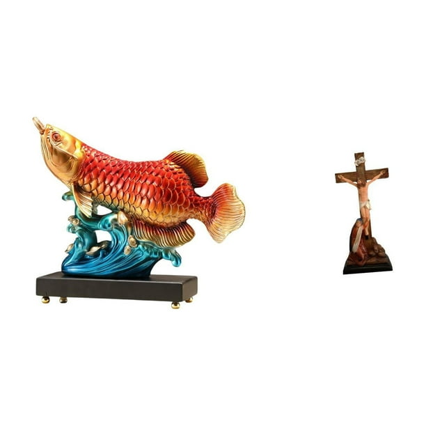 Estatua de pez,Estatua de pez arowana,decoración Feng Shui para estante/escritorio,Estatua católica,Colección religiosa de figuras de estatuas de la Virgen María,Figura de la Cruz de