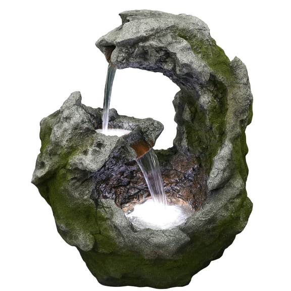 Northlight 32" Lighted Rock Waterfall Outdoor Garden Water Fountain