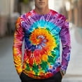thumbnail image 2 of Tie Dye Tops Mens Long Sleeve Graphic T-Shirts Slim Fit Crew Neck Colorful Workout Casual Sport Tees Tshirts (S, Purple), 2 of 5