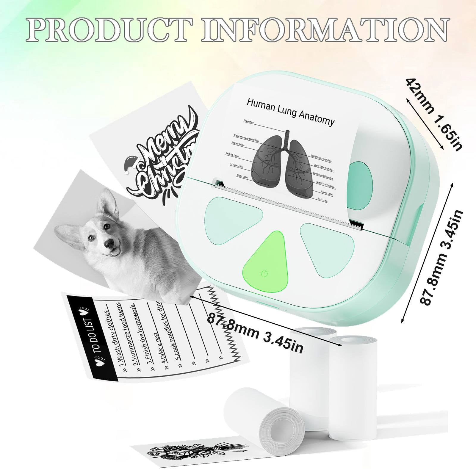 ZOURIH 1 Pack Sticker Printer, Mini Printer, Bluetooth Portable Sticker Maker, Print Pod Inkless Thermal Printers for Phone Notes, Journal, DIY