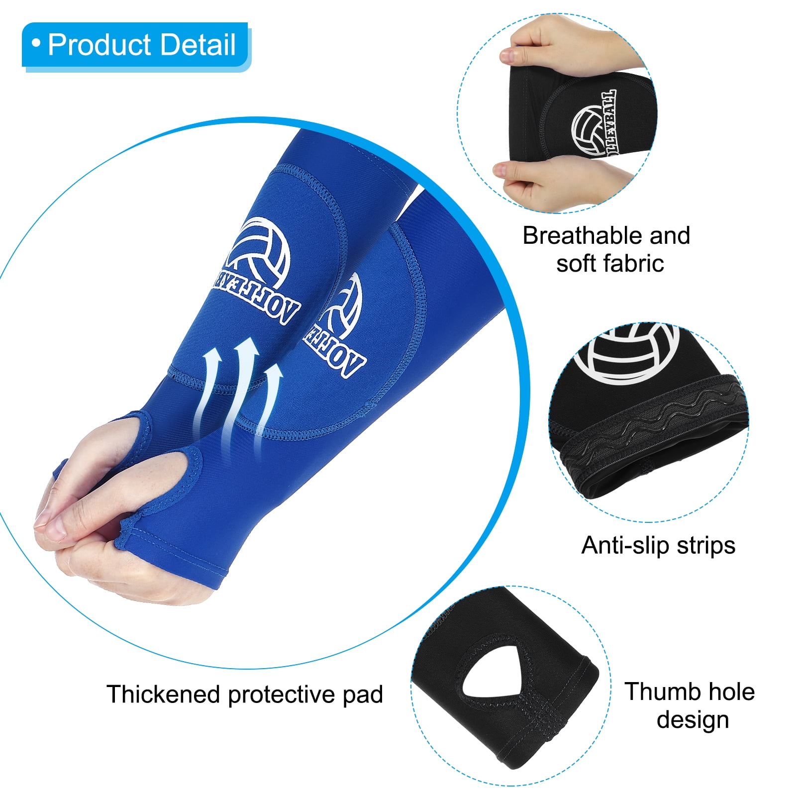 Uxcell 4 Pair 5.3"/5.1" Volleyball Arm Sleeves Knee Pads with Protection Pads Thumbhole for Teenagers Women, Black, Pink