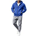 thumbnail image 2 of Mens 2 Piece Suits Full Zipper Drawstring Hooded Sweatshirts Elastic Waist Joggers Solid Color Fashion Comfy Outfits Blue S, 2 of 7