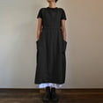 thumbnail image 3 of CUITING Robe Femme Décontractée Ample Unie Tablier Longues Bretelles Coton Lin avec Poches, 3 of 5