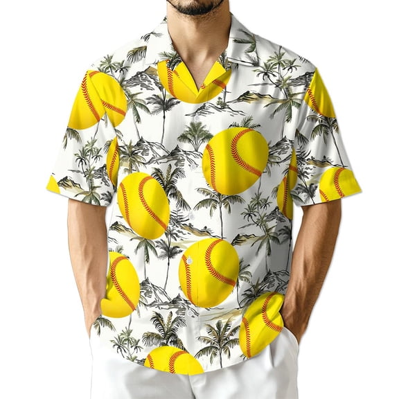 Netecom SoftBall Hawaiian Shirt for Men, Tropical Style, Button Down Summer Beach Short Sleeve, S-5XL