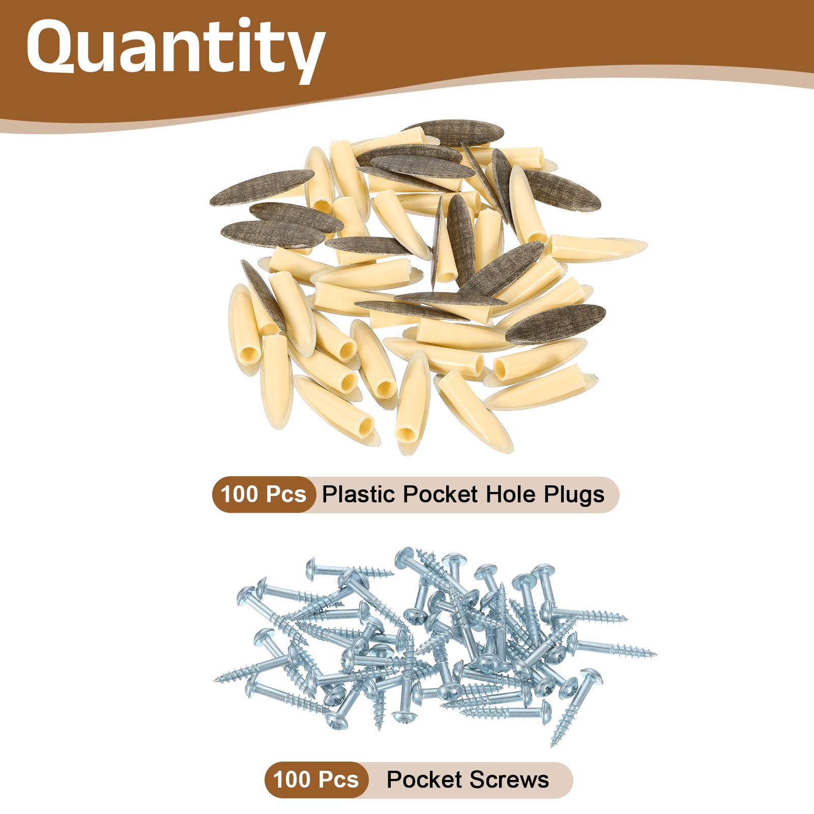 Uxcell 100 Pack Plastic Pocket Hole Plugs, 9mm Slant Hole Caps with Pocket Screws for Pocket Hole Jig Wood Working Tool Accessories, Concrete Gray