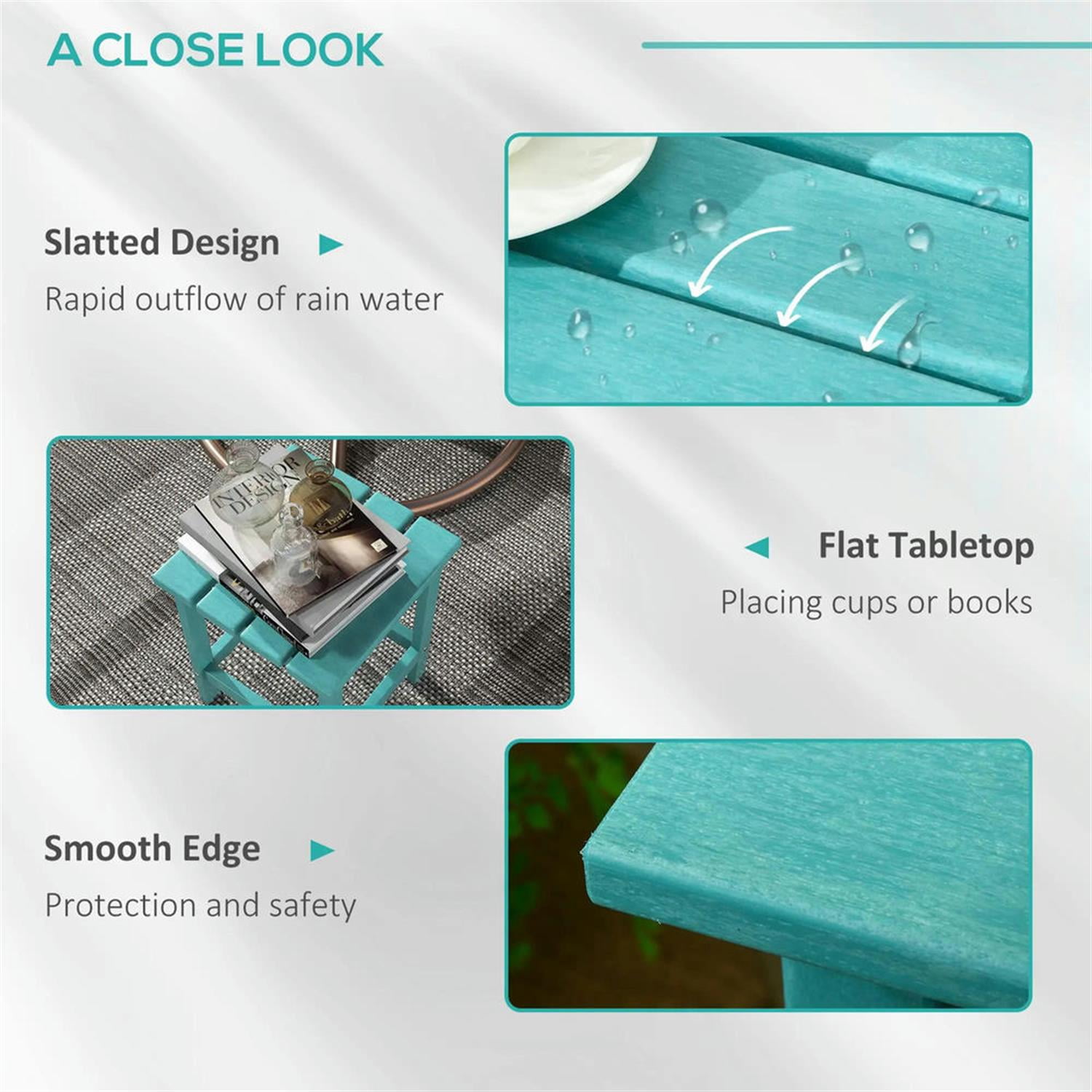 Demi Bonn 15" Square Outdoor End Table, HDPE Plastic Tea Table with Adirondack Chair Compatibility for Backyard & Lawn, Green