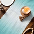 thumbnail image 3 of Teal Ombre Table Runner - 108 Inch Long Contemporary Gradient Abstract Art Cotton and Linen Blended Dress Scarves Farmhouse Table Runner for Kitchen Dining, Coffee Table, 13" x 108", 3 of 8