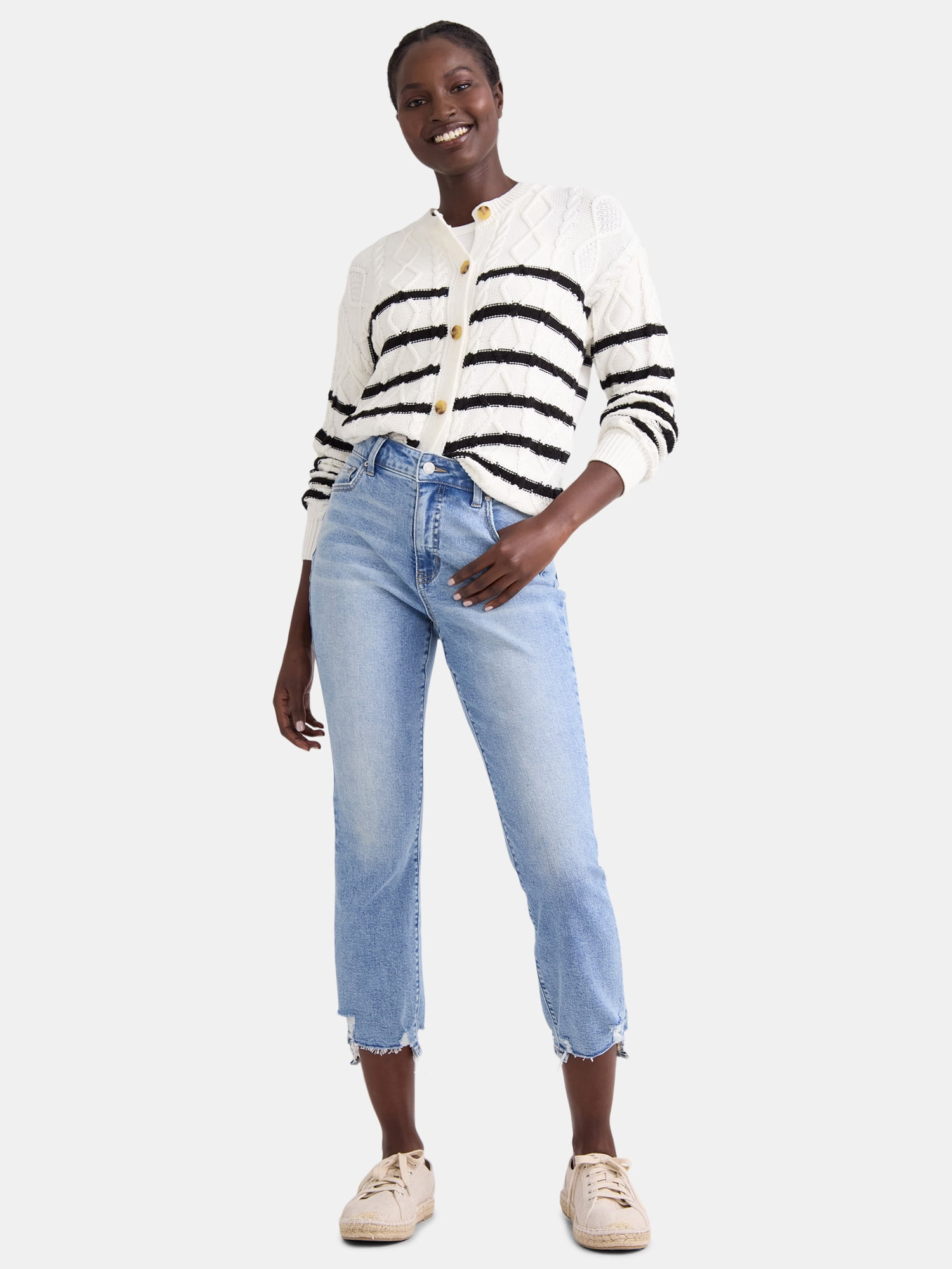 Time and Tru Women's and Women’s Plus High Rise Straight Leg Jeans with Raw Hem, 27.5” Inseam, Sizes 0-22