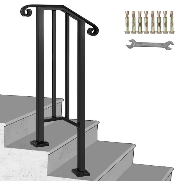 Vevor Handrail Picket 1 Fits 1 Or 2 Steps Matte Black Stair Rail Wrought Iron Handrail With