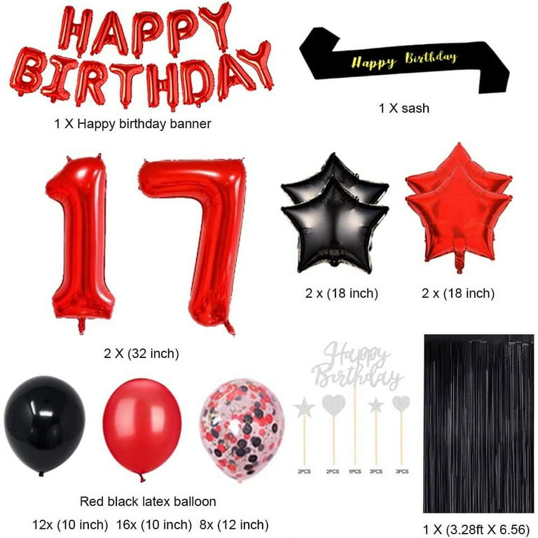 Fancy 17TH Birthday Party Decorations Supplies Red Black Later