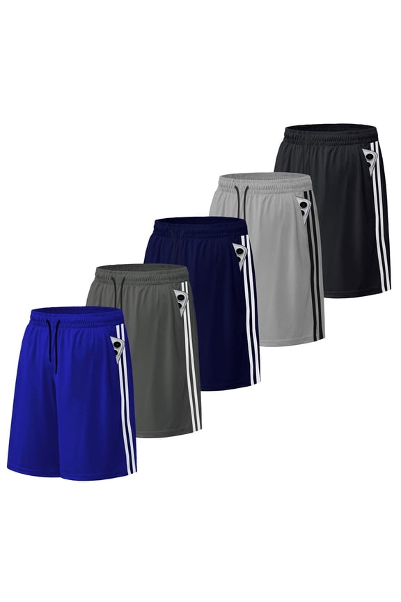 5 Pack Athletic Shorts for Men with Pockets and Elastic Waistband Quick Dry Activewear Workout Gym Basketball Shorts 8" Inseam