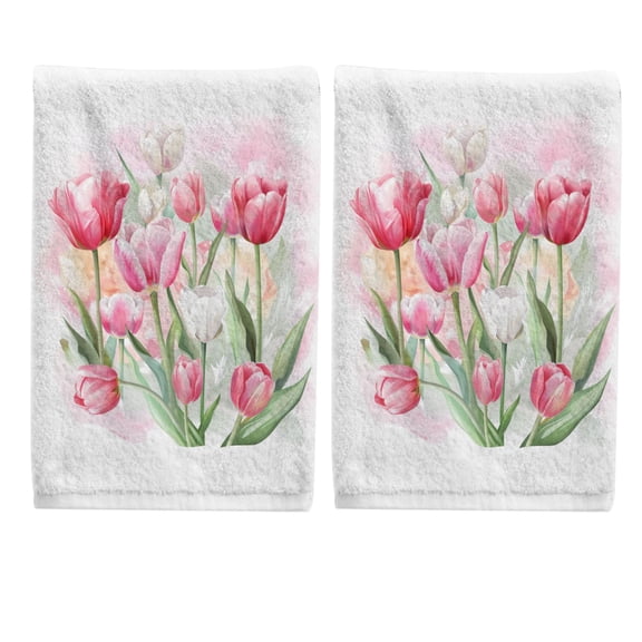Ryvnso Tulip and Leaves Hand Towels Set for Bathroom Cotton Face Towel Decorative 15.5x29.5 inch