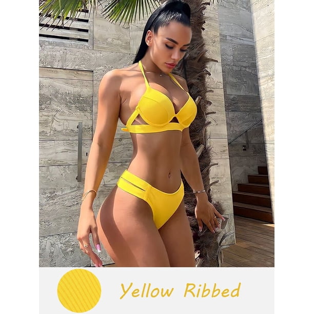 Andzhelika sólido Push Up Bikinis mujeres vendaje Bikini conjuntos traje de baño Sexy Halter dos piezas ropa de playa 2022 traje de baño Tan Jianjun unisex