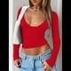 thumbnail image 5 of Tops de Escote en V Profundo para Mujer, Camisetas de Larga A , Camisetas de Punto Ajustadas, Camisetas de Moda de Otoño para Salir, Ropa Rojo S, 5 of 7