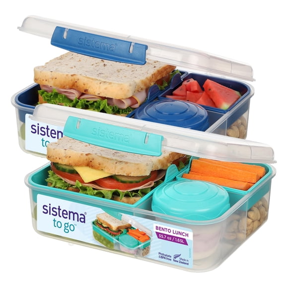 Sistema TO GO Bento Box Cubes | 1,65 L | Fiambrera para pausa con compartimentos y caja de aperitivos | Sin BPA | 2 unidades | Minty Teal & Ocean Blue