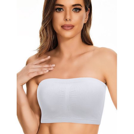 

LELINTA 3PCS Women Bra Top Simple Tube Bandeau Bra Removable Padded Strapless Bralette Bra Seamless Bandeau Tube Top Bra Size S-XL - Black/White/Apricot