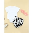 thumbnail image 4 of Liacowi 3PCS Newborn Baby Girl Summer Outfits Cow Print Short Sleeve Romper Onesie Shorts Headband Clothes Set, 4 of 9