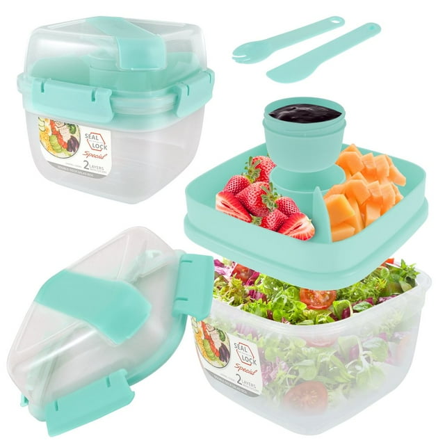 Salad Container Leakproof Salad Bento Box with 3 Compartments Tray Reusable Salad Lunch Box with Salad Dressing Cup Bento Salad Bowl Microwave Safe for School Work Picnic Trips